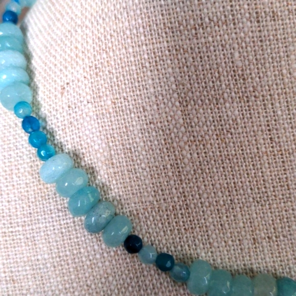 Aquamarine & Blue Agate Beaded Necklace. New. Handcrafted genuine gemstones